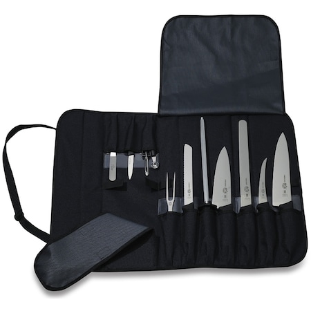 Swiss Army Brands Victorinox 46035 Kitchen Black Culinary Set, 12-Piece Fibrox Pro Culinary Set With Canvas Roll VIC-7.4012-X6